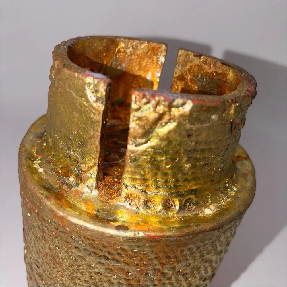 Handmade 20th Century Gold Textured Ceramic Vase | Sculptural Artisan Pottery